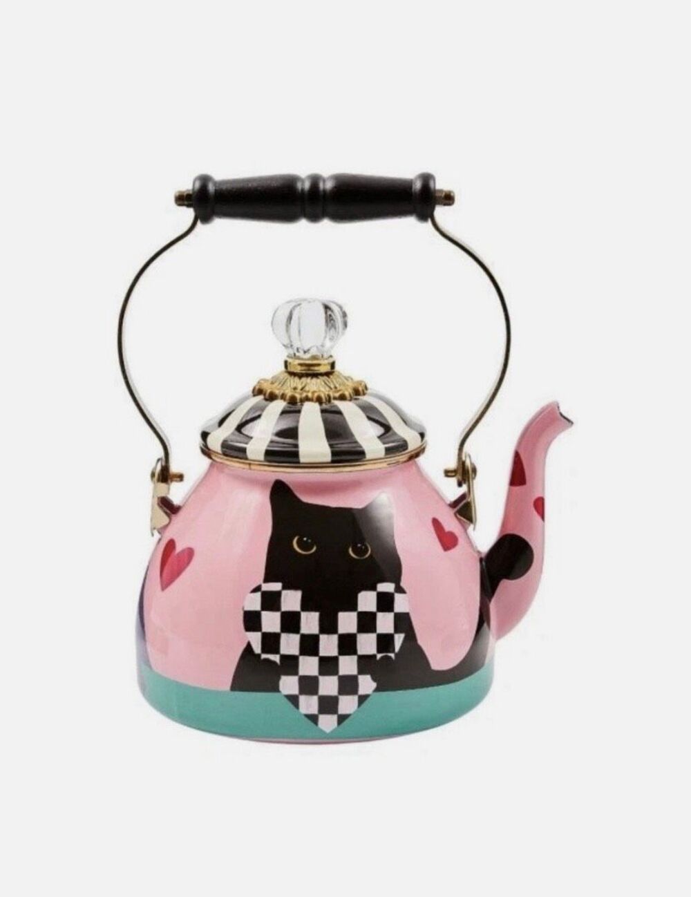 Rare Mackenzie Childs Cat Love Tea Kettle 2QT Steel NWOT NEW UNUSED
